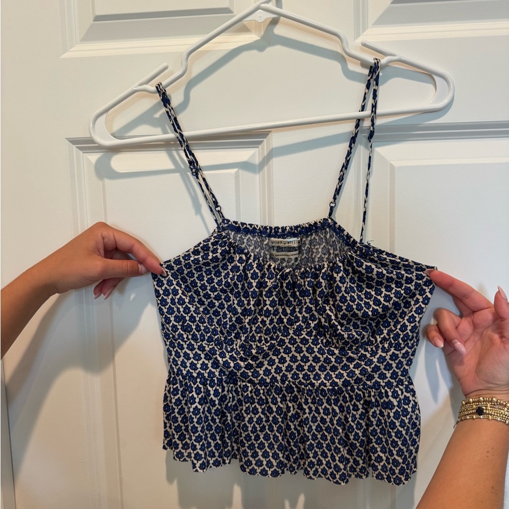 Urban Outfitters Blue and White Smocked Crop Camisole